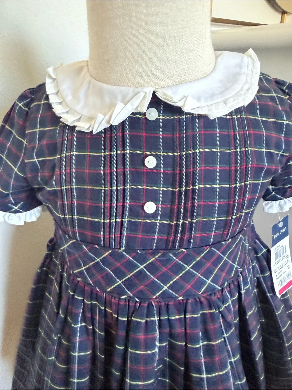 NWT Ralph Lauren Plaid Peter Pan Collar Dress & Bloomers 12M